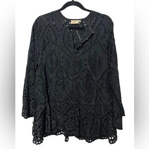 Rungolee Eyelet Black Lace Top Size M